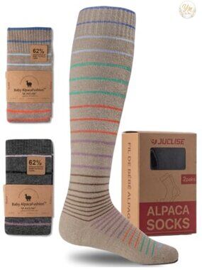 Knee-High Compression Socks Alpaca Wool Thermal Fleece Hiking Ski Run